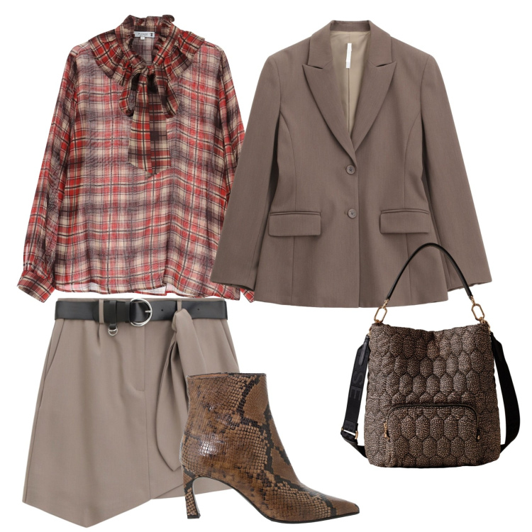 Outfit donna - Total look #2282396. Stile Chic per Ufficio. Abbinamento con bluse, blazer, minigonne, stivaletti, borse a secchiello.