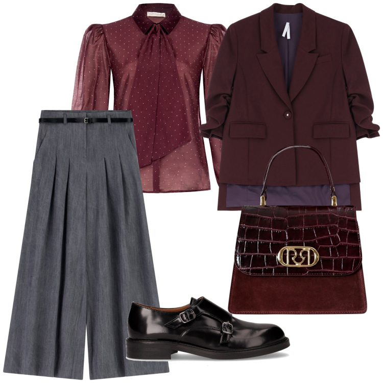 Outfit donna - I pantaloni a gamba larga. per Serata fuori. Abbinamento con camicie, borse a mano, blazer, pantaloni a palazzo, mocassini.
