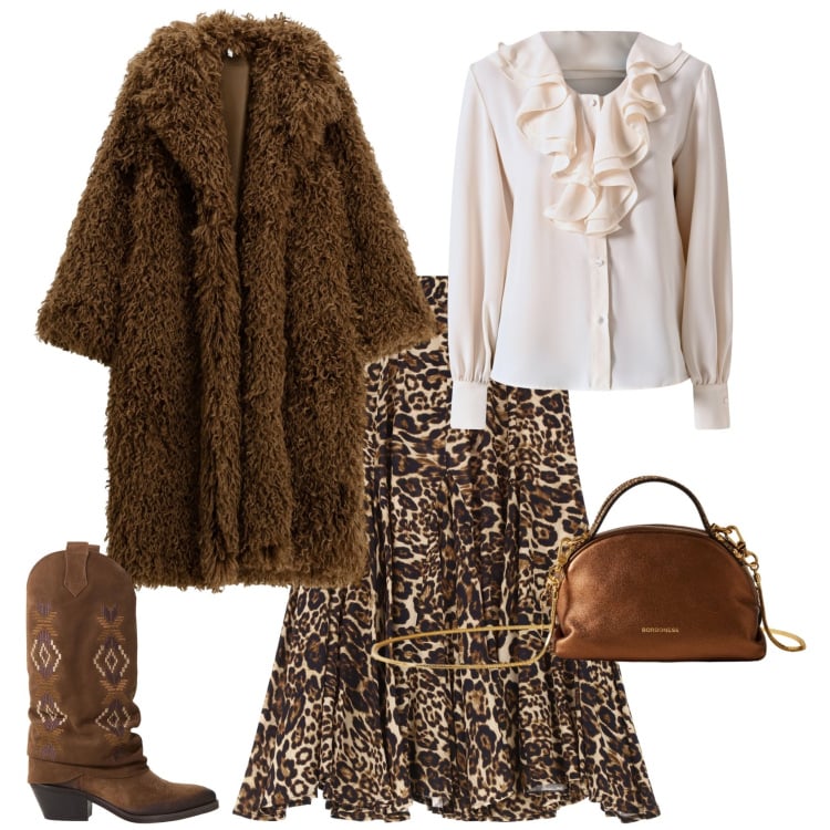 Outfit donna - Total look #2282411. Stile Boho per Serata fuori. Abbinamento con bluse, cappotti, borse a mano, gonne, stivali.