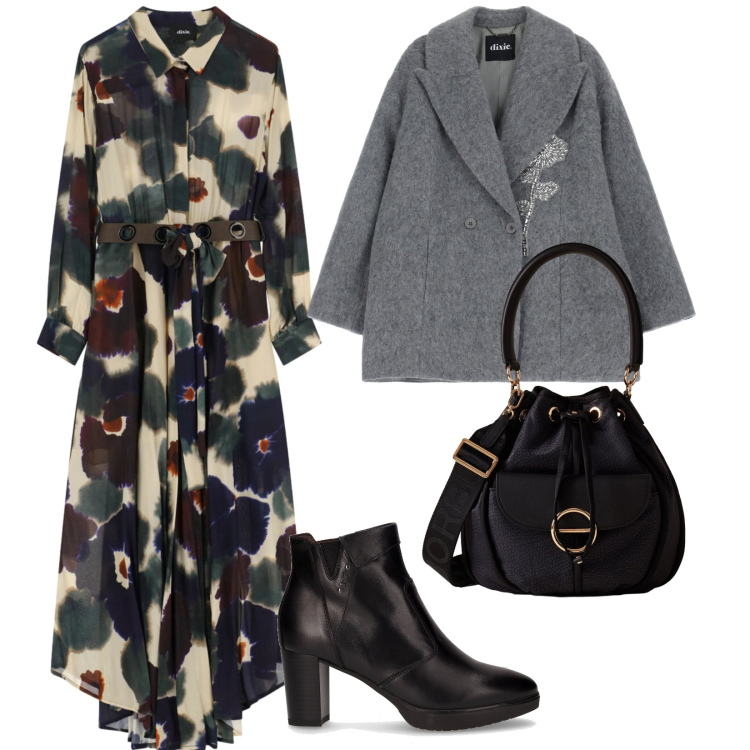 Outfit donna - Per le vie della città. per Tutti i giorni. Abbinamento con borse a secchiello, vestiti lunghi, cappotti, stivaletti.