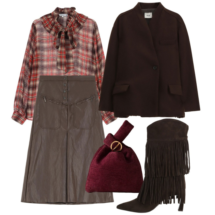 Outfit donna - Black Friday Chic. Stile Chic per Tutti i giorni. Abbinamento con bluse, borse a mano, gonne longuette, blazer, stivali.