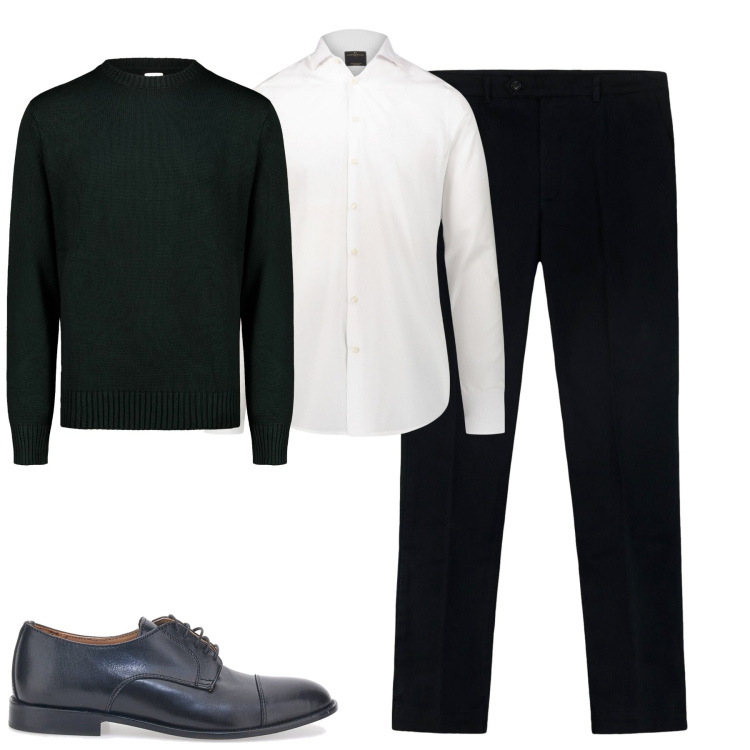 Outfit uomo - City. Stile Urban per Tutti i giorni. Abbinamento con camicie, scarpe stringate, pantaloni, maglieria.