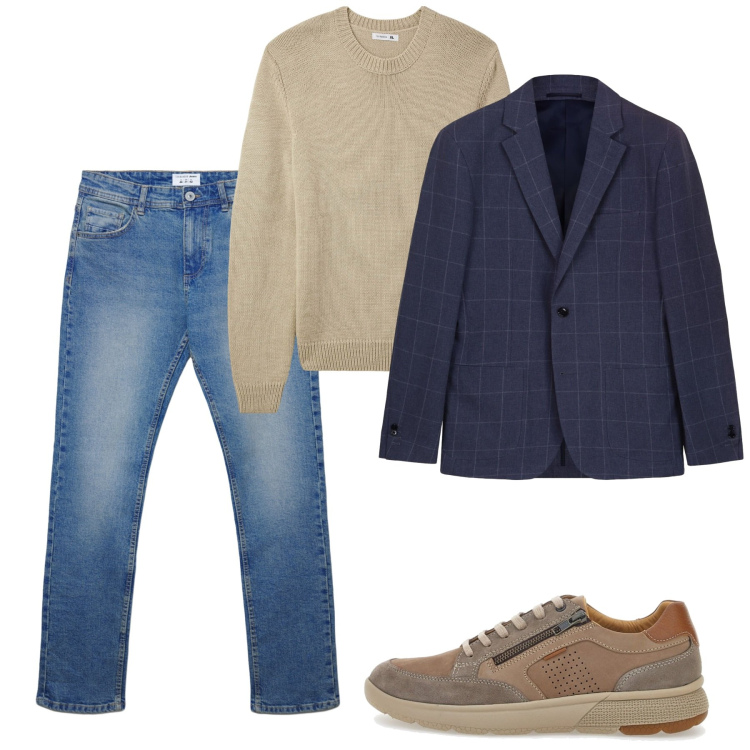 Outfit uomo - Novembre. Stile Casual per Tutti i giorni. Abbinamento con jeans dritti, maglieria, scarpe stringate, giacche.