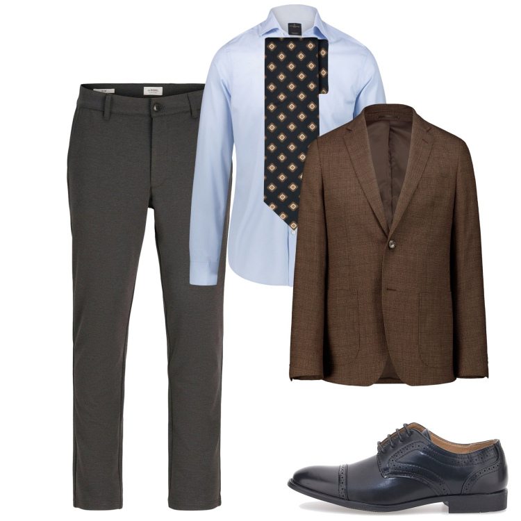Outfit uomo - Fascinoso. Stile Business/Elegante per Tutti i giorni. Abbinamento con pantaloni chino, camicie, scarpe stringate, cravatte, giacche.