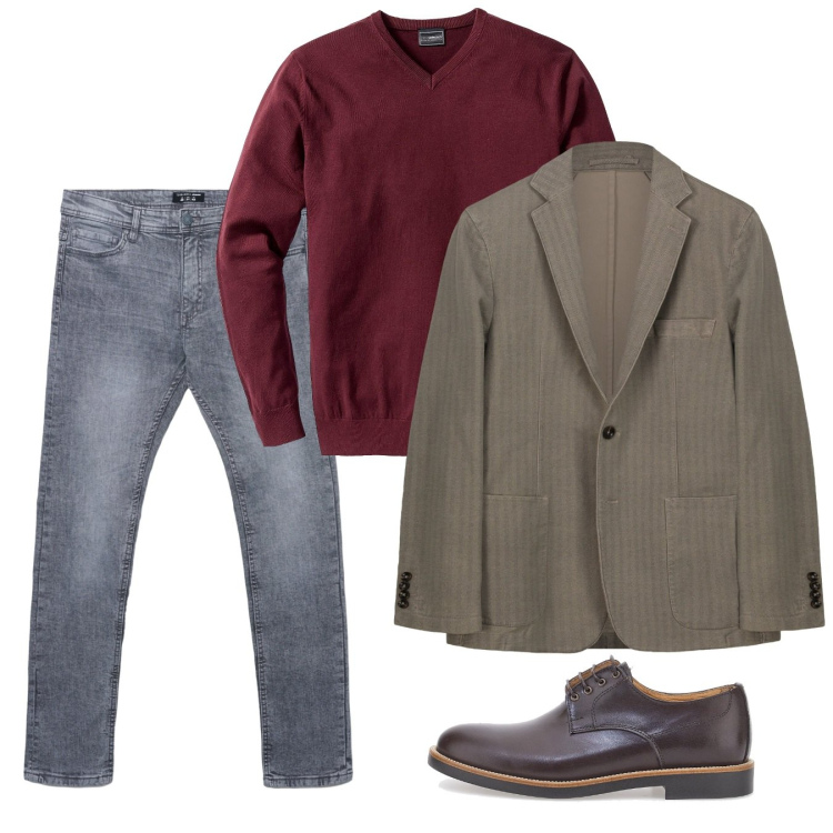 Outfit uomo - Novembre. Stile Casual per Tutti i giorni. Abbinamento con maglieria, jeans skinny, scarpe stringate, giacche.
