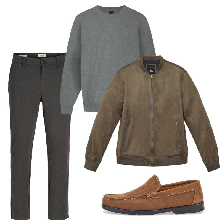 Outfit uomo - Novembre. Stile Casual per Tutti i giorni. Abbinamento con pantaloni chino, giacche, scarpe stringate, maglieria.