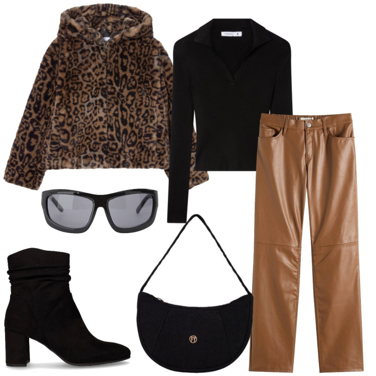 Outfit donna - Total look #2282469. Stile Casual chic per Tutti i giorni. Abbinamento con pantaloni, maglieria, ecopellicce, occhiali da sole, borse a mano, stivaletti.