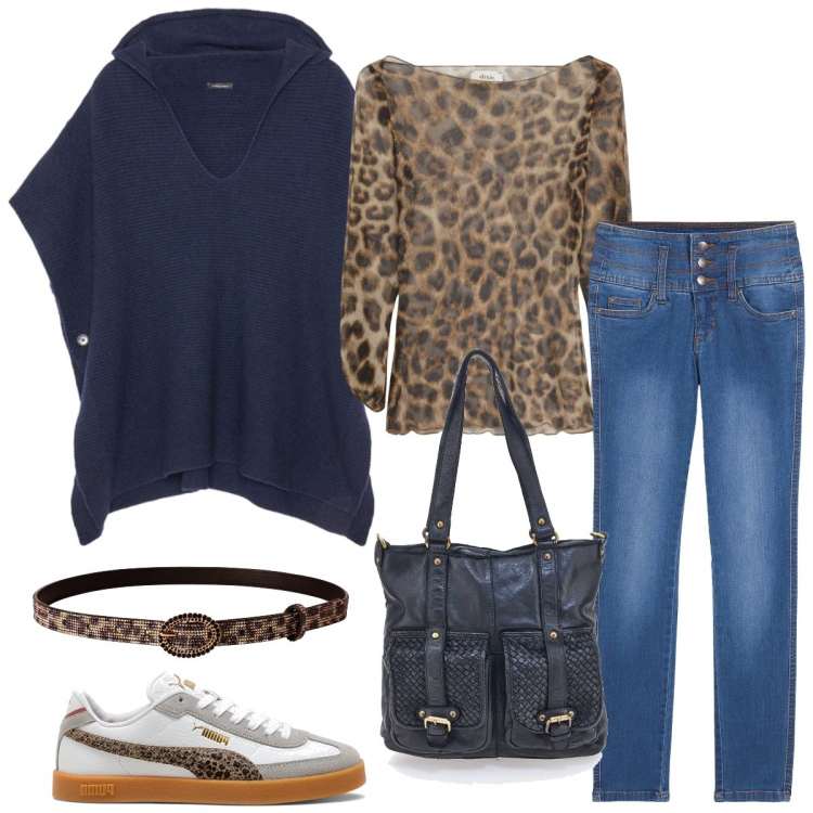 Outfit donna - Total look #2282478. Stile Casual per Tutti i giorni. Abbinamento con jeans, cinture, top, sneakers, maglieria, borse a spalla.