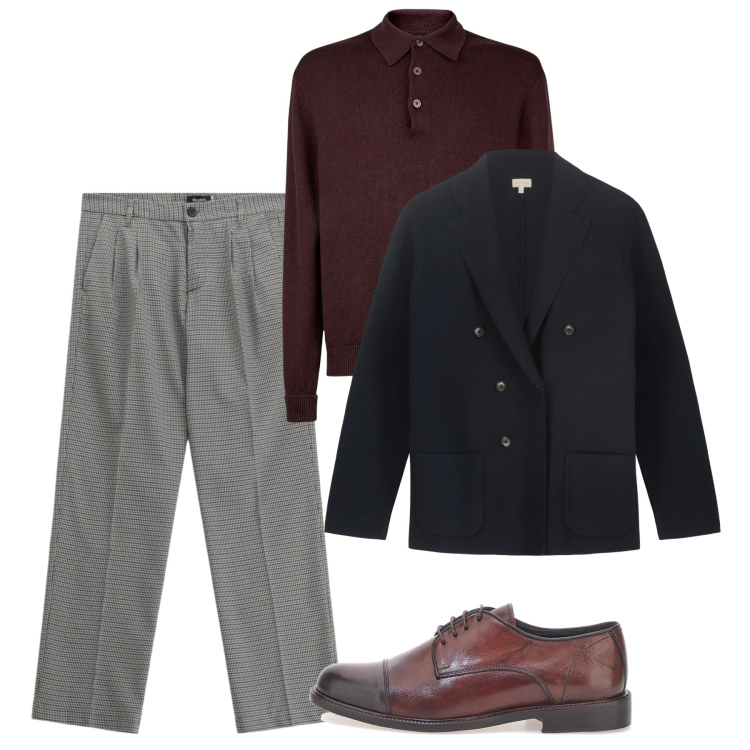 Outfit uomo - Novembre. Stile Casual per Tutti i giorni. Abbinamento con pantaloni, scarpe stringate, polo, giacche.
