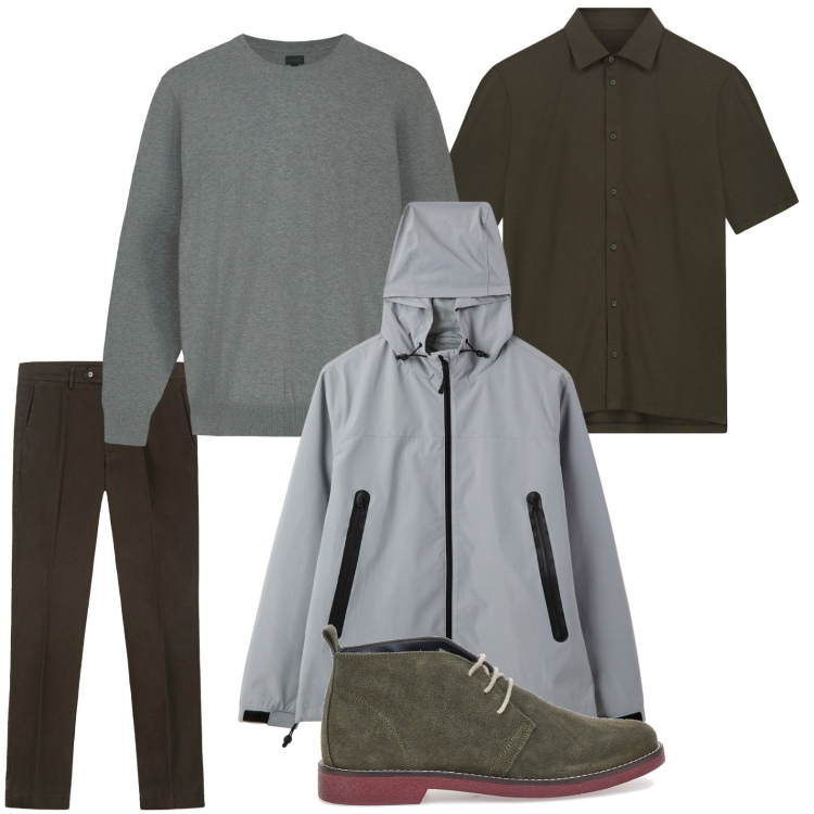 Outfit uomo - Minimalismo. Stile Trendy per Tutti i giorni. Abbinamento con giacche, maglieria, stivali e stivaletti, polo, pantaloni chino.