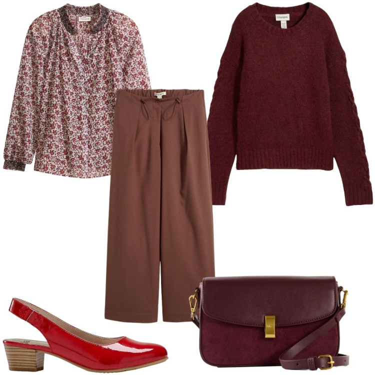 Outfit donna - Bonprix- Day to Night : colori caldi. Stile Casual per Tutti i giorni. Abbinamento con décolleté, pantaloni, maglieria, bluse, borse a mano.