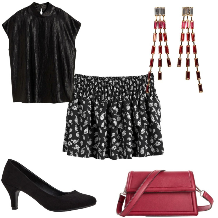 Outfit donna - Bonprix- Day to Night : curvy glamour. Stile Glamour per Serata fuori. Abbinamento con gonne, décolleté, top, borse a tracolla, orecchini.