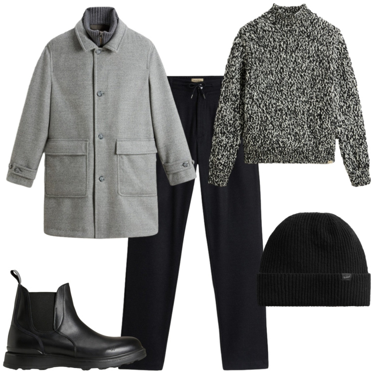 Outfit uomo - Total look #2282532. Stile Trendy per Tutti i giorni. Abbinamento con maglieria, stivali e stivaletti, berretti, cappotti, pantaloni.