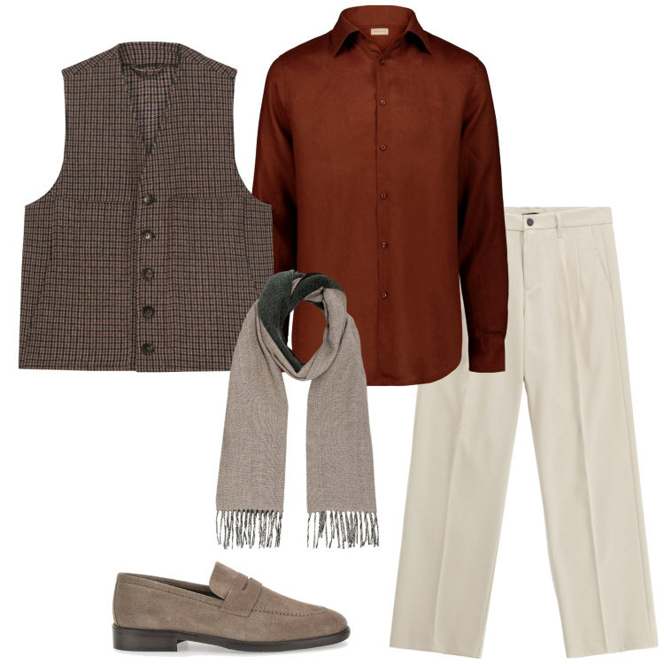 Outfit uomo - Total look #2282547. Stile Trendy per Serata speciale. Abbinamento con pantaloni, scarpe stringate, camicie, sciarpe, gilet.