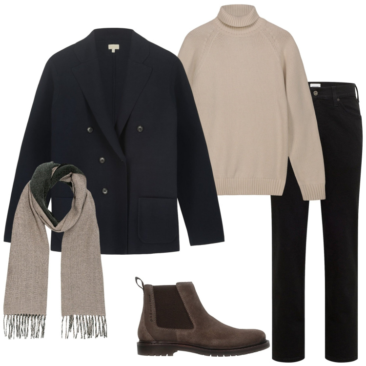 Outfit uomo - Weekend in città. Stile Urban per Tutti i giorni. Abbinamento con jeans dritti, giacche, stivali e stivaletti, pullovers, sciarpe.