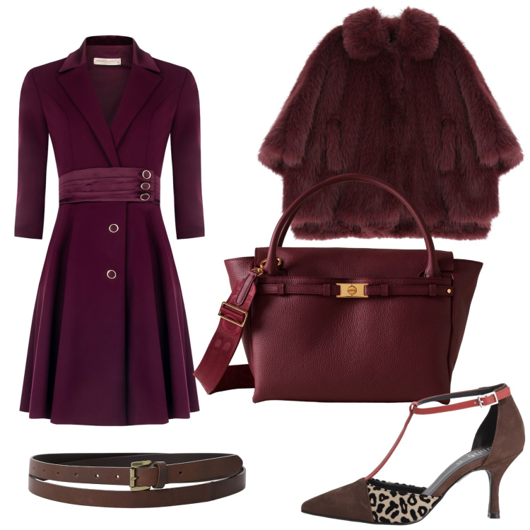 Outfit donna - Total look #2282564. Stile Chic per Serata fuori. Abbinamento con vestiti midi/longuette, blazer, décolleté, cinture, borse a mano.