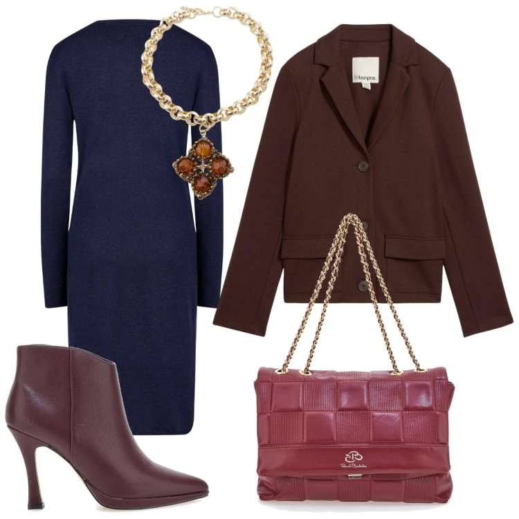 Outfit donna - Total look #2282565. Stile Boho per Serata fuori. Abbinamento con blazer, collane, vestiti midi/longuette, borse a tracolla, stivaletti.