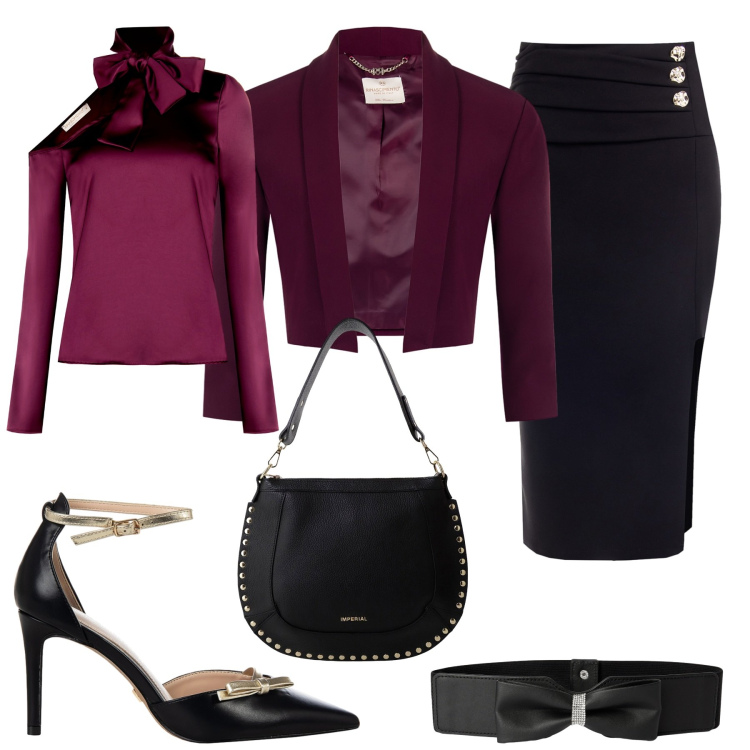 Outfit donna - Total look #2282567. Stile Chic per Ufficio. Abbinamento con bluse, blazer, gonne, décolleté, cinture, borse a spalla.