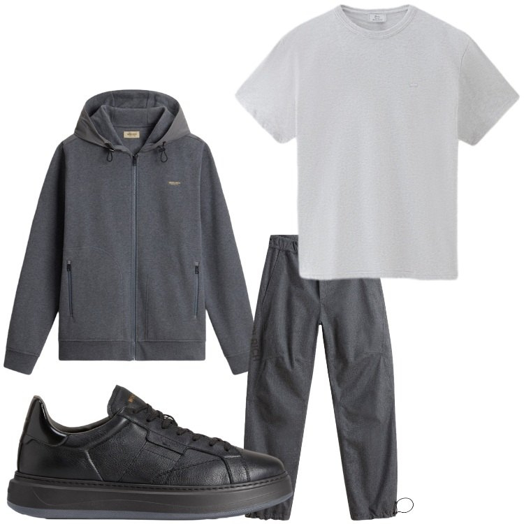 Outfit uomo - Grigio per la corsetta. Stile Casual per Tutti i giorni. Abbinamento con pantaloni, felpe con cappuccio, sneakers, t-shirt.