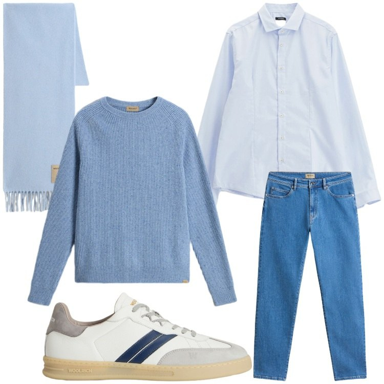 Outfit uomo - Celestiale. Stile Casual per Tutti i giorni. Abbinamento con camicie, pantaloni, maglieria, sciarpe, sneakers.