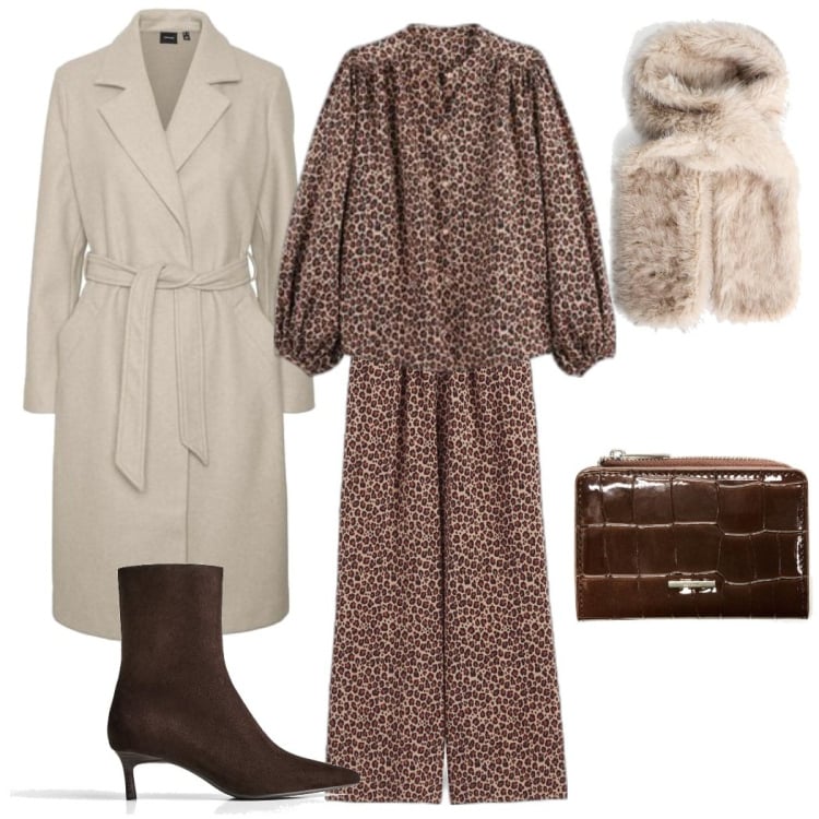 Outfit mujer - Animal print Chic. Estilo Trendy para Noche/Fiesta elegante. Combinación con camisas, botines, pantalones palazzo, chales, monederos, abrigos.