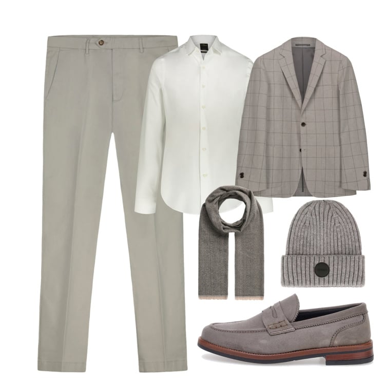 Outfit uomo - Il grigio elegante!. Stile Business/Elegante per Ufficio. Abbinamento con sciarpe, cappelli, scarpe stringate, giacche, pantaloni chino, camicie.