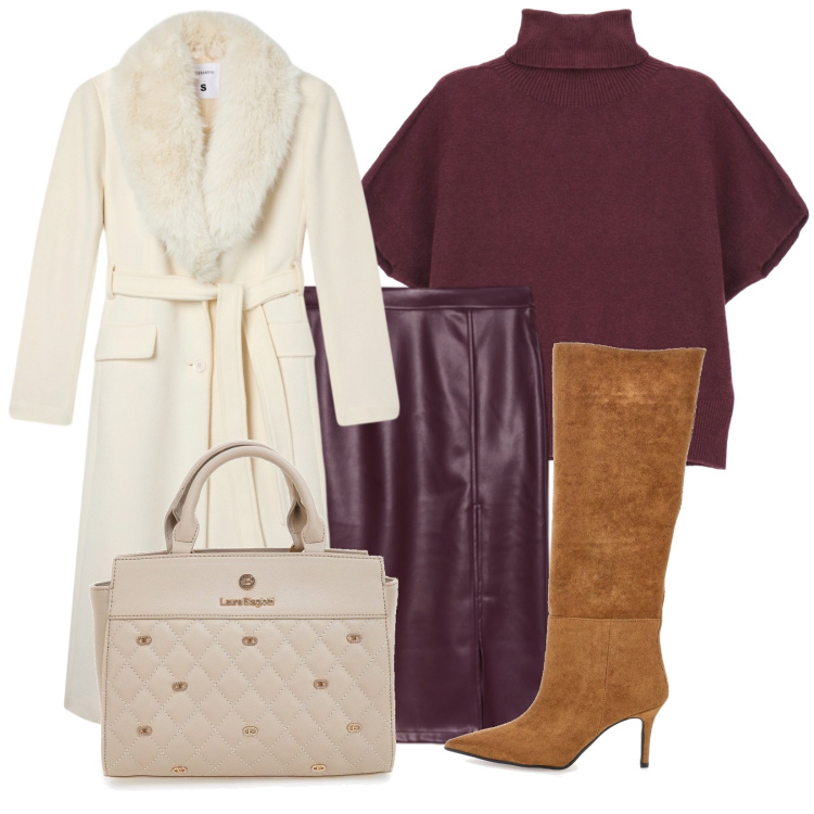 Outfit donna - Passeggiando a Park Avenue. Stile Casual chic per Tutti i giorni. Abbinamento con cappotti, maglieria, gonne longuette, stivali, borse a mano.