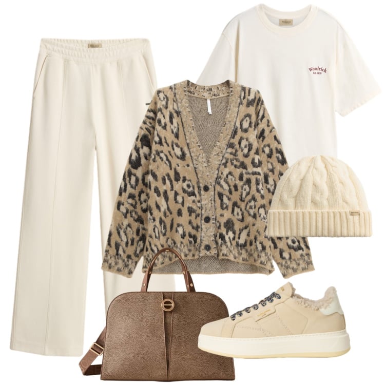 Outfit donna - Comfy animalier - @laurafo. Stile Sporty chic per Tutti i giorni. Abbinamento con cardigans, borse a mano, berretti, pantaloni, sneakers, t-shirt.