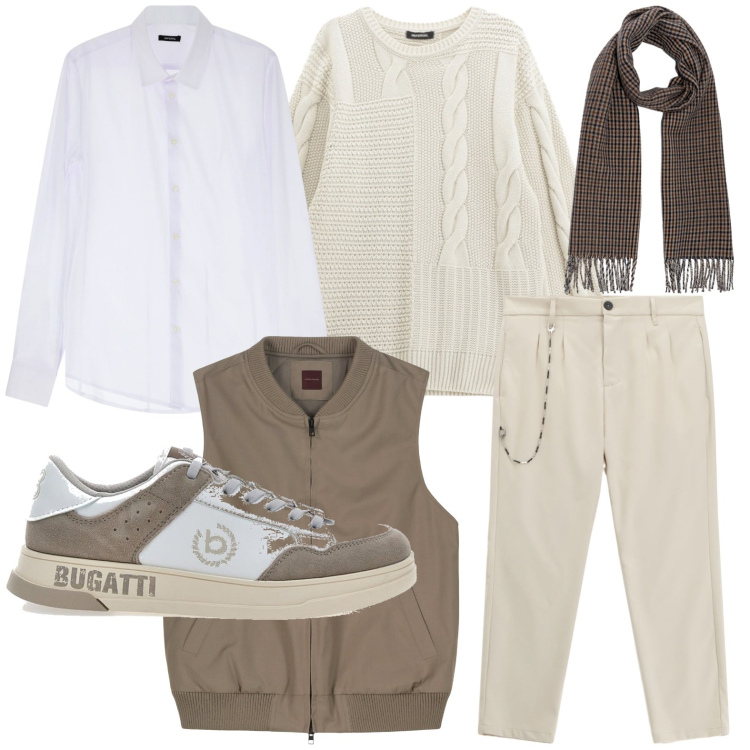 Outfit uomo - Weekend in città. Stile Urban per Tutti i giorni. Abbinamento con camicie, maglieria, pantaloni, sneakers, sciarpe, piumini.