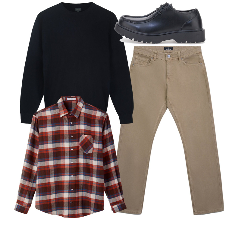 Outfit uomo - Total look. Stile Casual per Tutti i giorni. Abbinamento con jeans, camicie, maglieria, scarpe stringate.