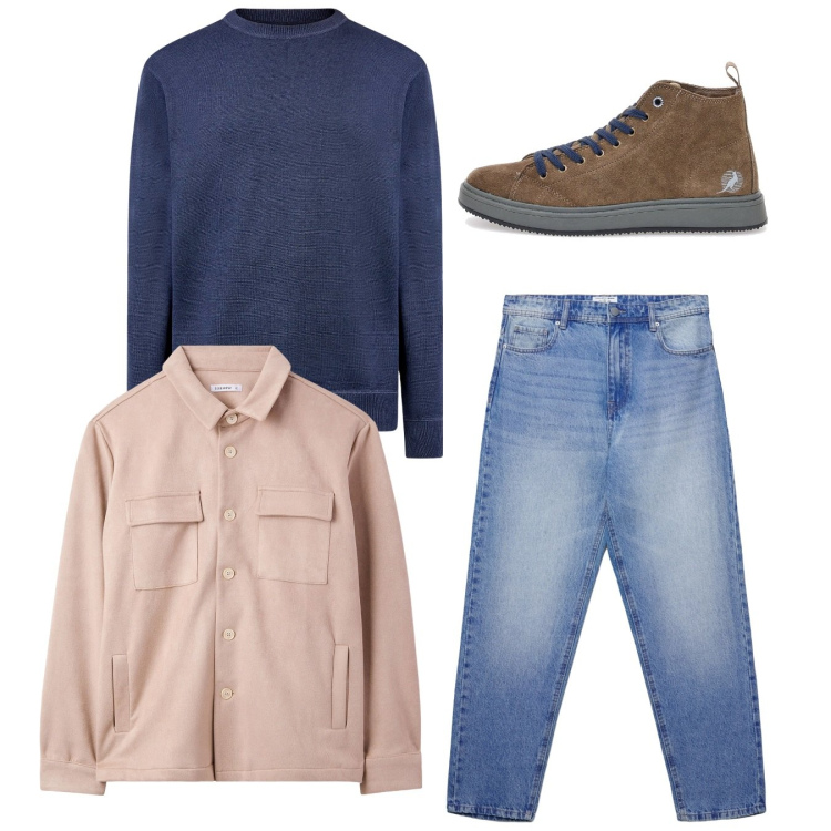 Outfit uomo - Total look. Stile Casual per Tutti i giorni. Abbinamento con cappotti, jeans, maglieria, sneakers.