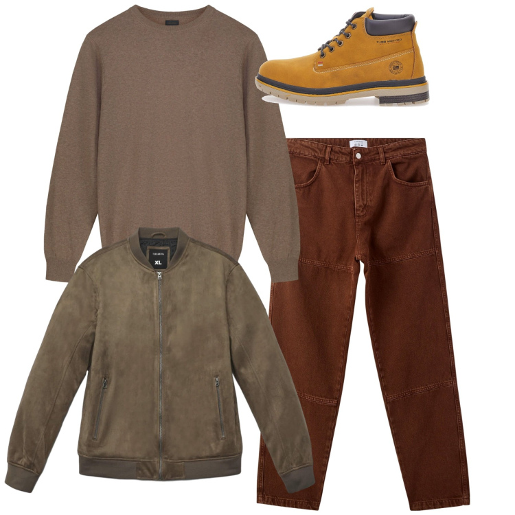 Outfit uomo - Total look. Stile Casual per Tutti i giorni. Abbinamento con pantaloni, giacche, maglieria, stivali e stivaletti.