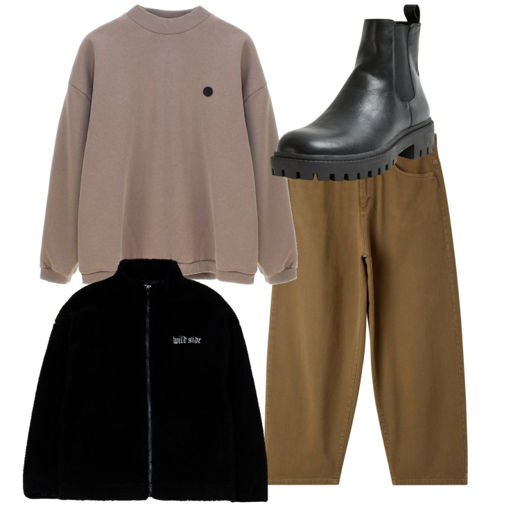 Outfit uomo - Look sporty. Stile Urban per Tutti i giorni. Abbinamento con stivali e stivaletti, giacche, jeans, felpe.