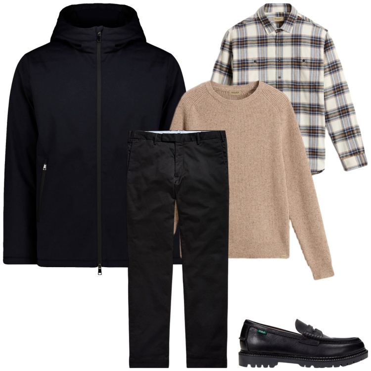 Outfit uomo - Total look #2282665. Stile Trendy per Tutti i giorni. Abbinamento con pantaloni chino, scarpe stringate, camicie, maglieria, parka.