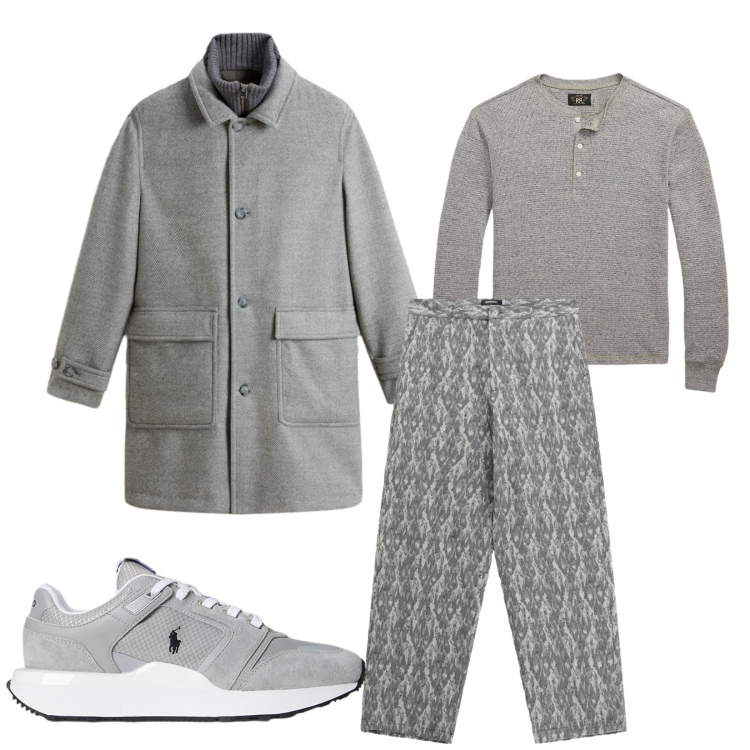 Outfit uomo - Total look #2282668. Stile Trendy per Serata speciale. Abbinamento con pantaloni, sneakers, t-shirt, cappotti.