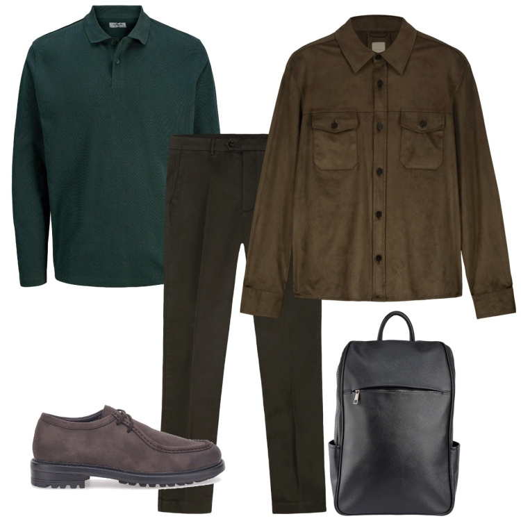 Outfit uomo - Lord in trasferta. Stile Casual per Tutti i giorni. Abbinamento con maglieria, scarpe stringate, giacche, pantaloni chino, borse sportive.