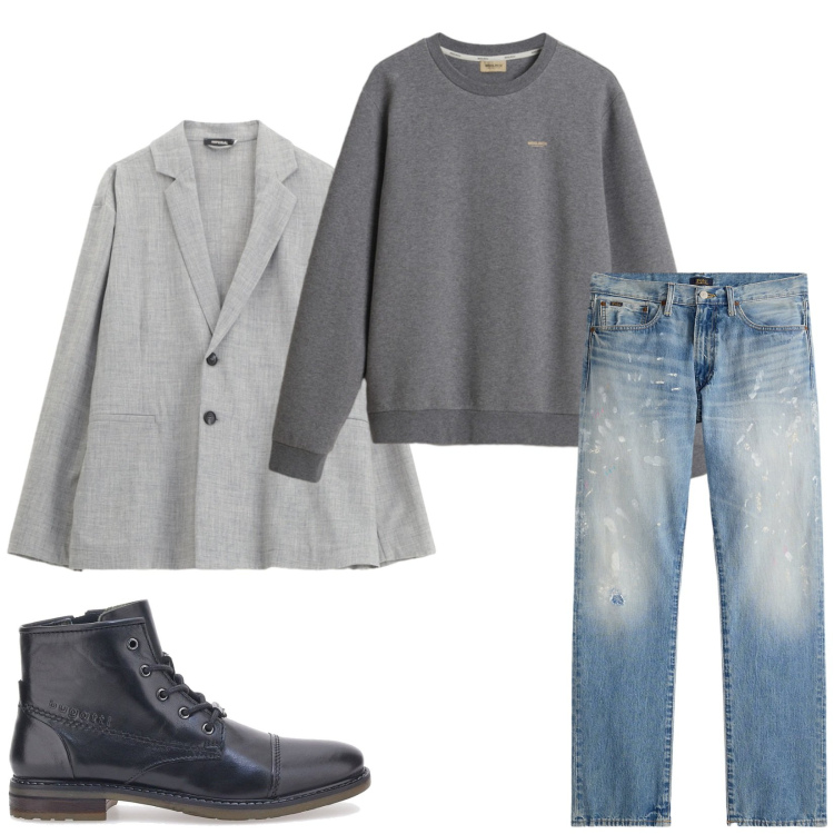 Outfit uomo - Total look #2282676. Stile Trendy per Tutti i giorni. Abbinamento con giacche, jeans dritti, felpe, stivali e stivaletti.