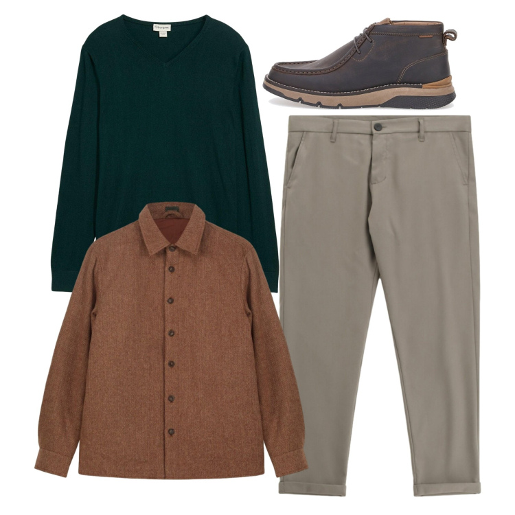Outfit uomo - Total look novembre. Stile Casual per Tutti i giorni. Abbinamento con maglieria, pantaloni, scarpe stringate, cappotti.