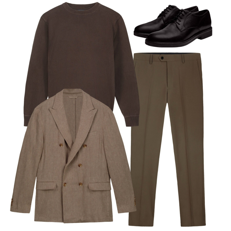 Outfit uomo - Castagna. Stile Casual per Tutti i giorni. Abbinamento con scarpe stringate, giacche, pantaloni, maglieria.