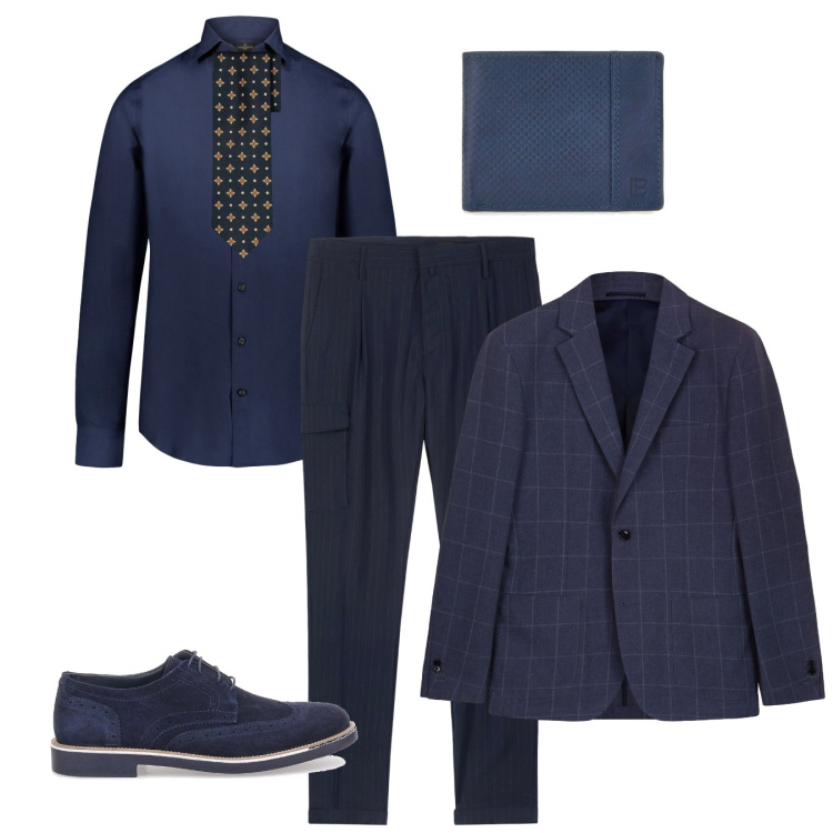 Outfit uomo - Blue tonight. Stile Business/Elegante per Serata speciale. Abbinamento con camicie, giacche, scarpe stringate, cravatte, portafogli, pantaloni cargo.