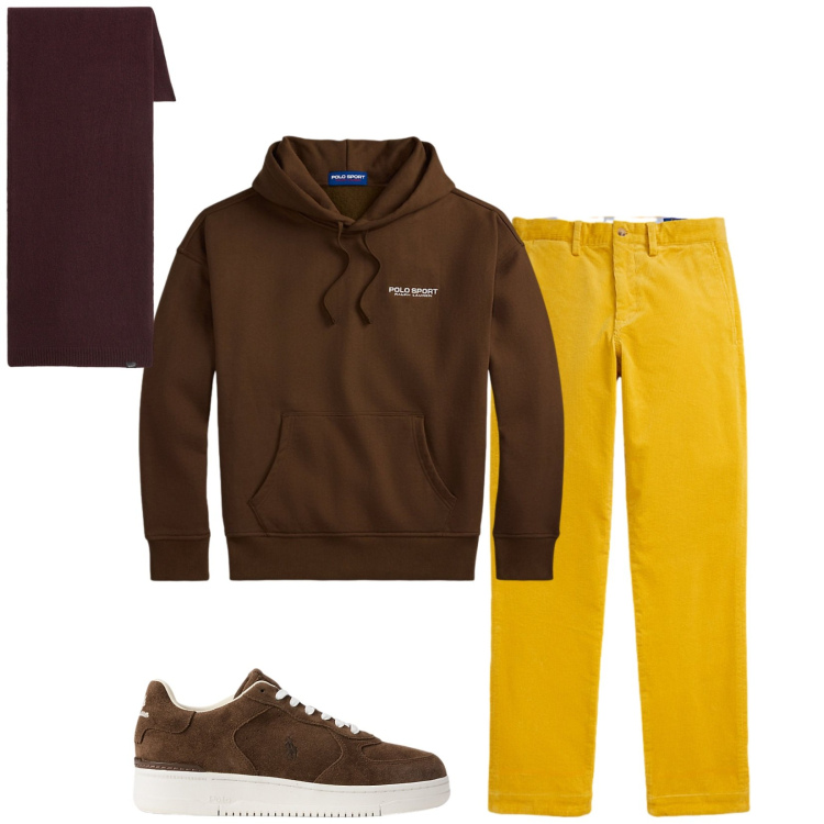 Outfit uomo - Total look #2282690. Stile Trendy per Sport. Abbinamento con sneakers, pantaloni, felpe con cappuccio, sciarpe.