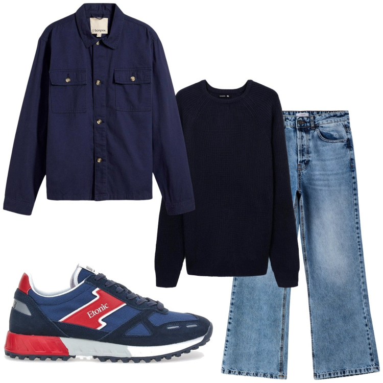 Outfit uomo - Total look #2282691. Stile Casual per Tutti i giorni. Abbinamento con giacche, maglieria, jeans, sneakers.