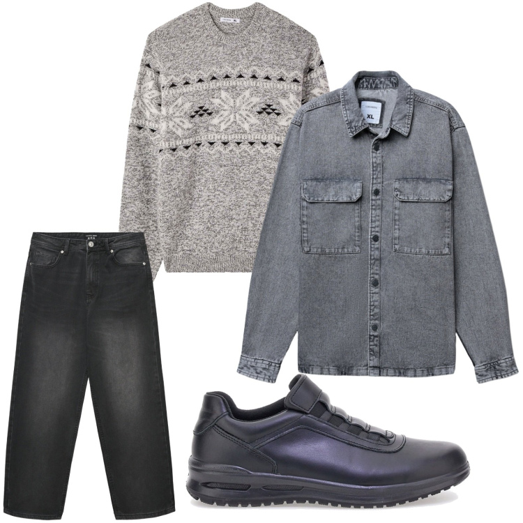 Outfit uomo - I jeans trendy. Stile Trendy per Tutti i giorni. Abbinamento con cappotti, jeans dritti, maglieria, scarpe stringate.