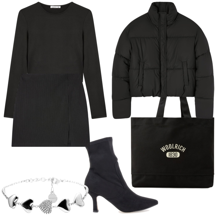 Outfit donna - Oggi al ristorante. Stile Urban per Tutti i giorni. Abbinamento con minigonne, t-shirt, bomber, braccialetti, borse tote, stivaletti.