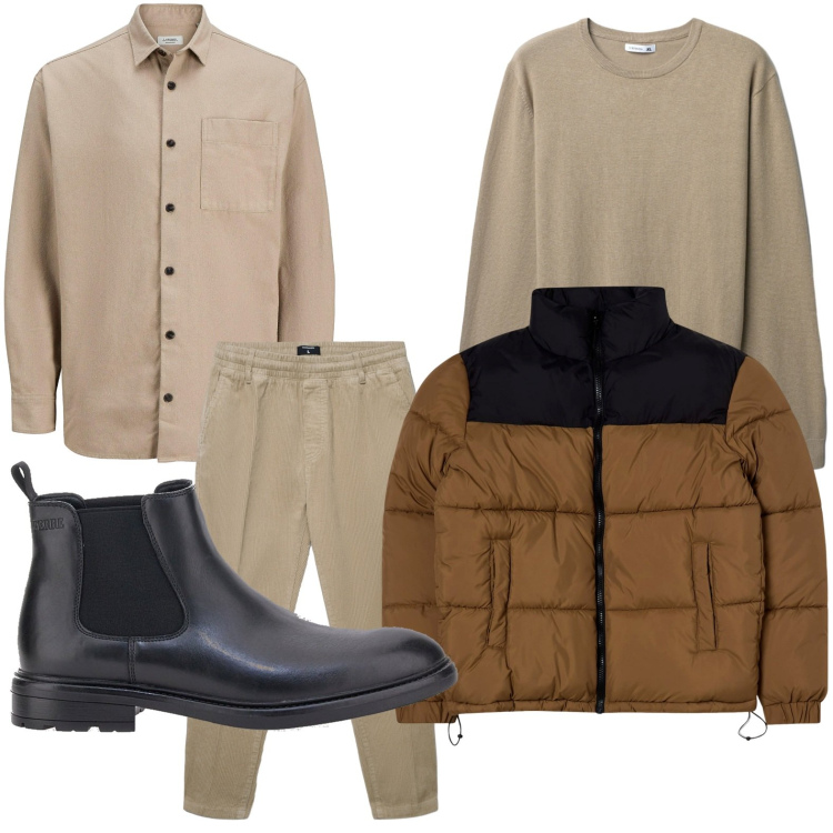 Outfit uomo - Dinamico. Stile Trendy per Tutti i giorni. Abbinamento con camicie, bomber, pantaloni, maglieria, stivali e stivaletti.