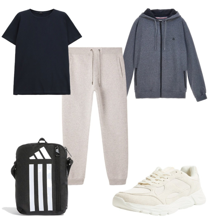 Outfit uomo - Total look #2282768. Stile Trendy per Sport. Abbinamento con sneakers, pantaloni, t-shirt, borse sportive, felpe con cappuccio.