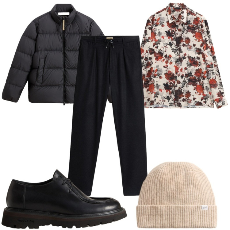 Outfit uomo - Total look #2282770. Stile Trendy per Tutti i giorni. Abbinamento con camicie, piumini, scarpe stringate, berretti, pantaloni.