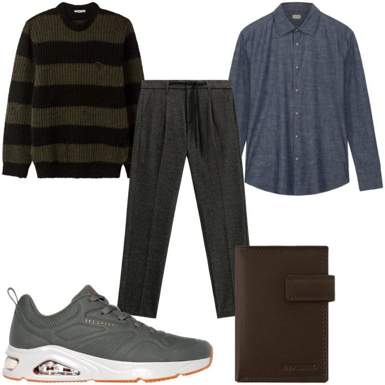 Outfit uomo - Total look #2282779. Stile Trendy per Tutti i giorni. Abbinamento con maglieria, pantaloni, portafogli, camicie, sneakers.