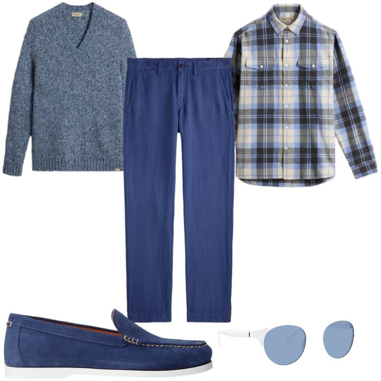 Outfit uomo - Total look #2282781. Stile Casual per Tutti i giorni. Abbinamento con scarpe stringate, pantaloni, occhiali da sole, camicie, pullovers.