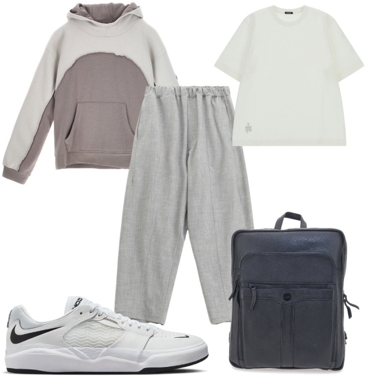 Outfit uomo - Total look #2282788. Stile Trendy per Sport. Abbinamento con pantaloni, t-shirt, sneakers, borse sportive, felpe con cappuccio.